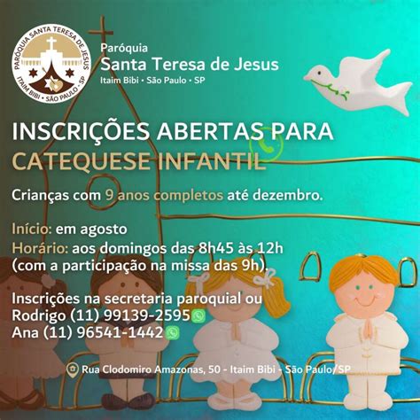 Inscrições Abertas Para Catequese Infantil Paróquia Santa Teresa De