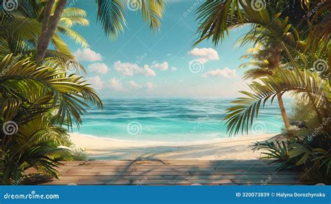 Tropical Beach With Palm Trees Summer Vacation Concept Generative By