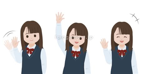 学生 女子生徒 美少女 手を振る バイバイ さようなら ポーズ 上半身 イラスト素材 153857968 イメージマート