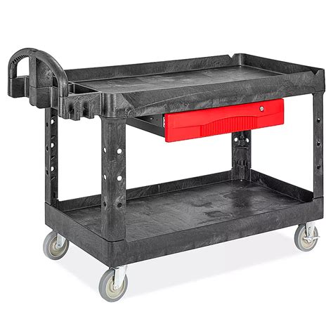 Rubbermaid® Black Utility Cart with Drawer - 54 x 26 x 33" H-2476 - Uline