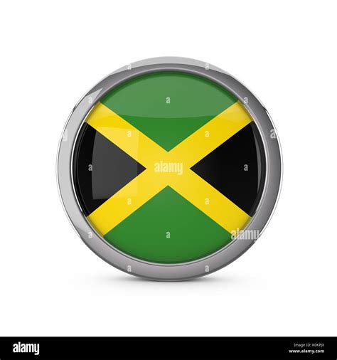 Jamaica National Flag In A Glossy Circle Shape With Chrome Frame D