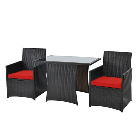 Wellfor Cw 3 Pcs Outdoor Conversation Set 3 Piece Rattan Patio Conversation Set With Red