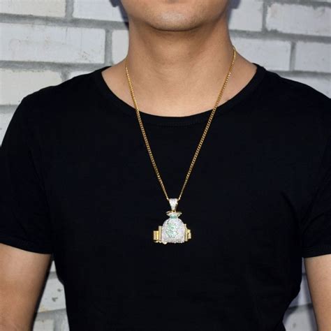 money bag stack pendant necklace chain charm gold color cubic zircon