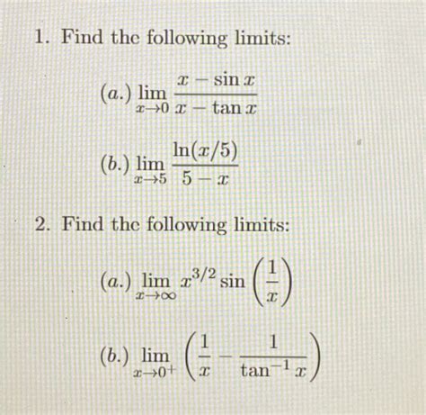 [solved] Find The Following Limits 1 Find The Following Limits A