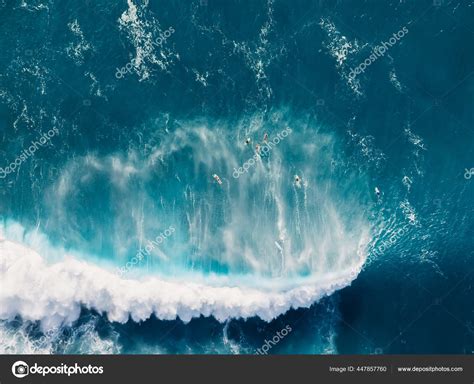 Aerial View Blue Ocean Big Wave Surfers Blue Waves Ocean Stock Photo by ...