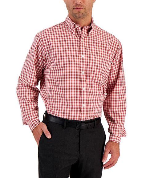 Club Room Mens Regular Fit Boledo Plaid Traveler Dress Shirt Created