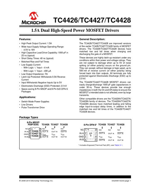 Tc Datasheet A Dual High Speed Power Mosfet Drivers