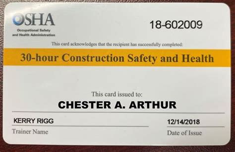 Osha 30 Card Template