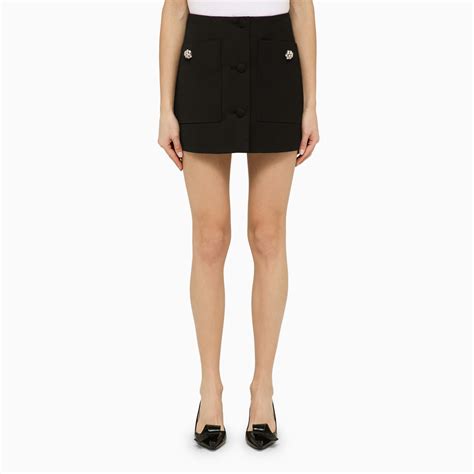 Prada Black Wool Mini Skirt With Jewelled Buttons TheDoubleF