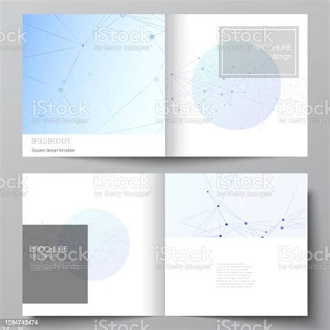 두 개의 커버 레이아웃스퀘어 바이폴드 브로셔 전단지 잡지 커버 디자인 책 디자인 브로셔 커버용 템플릿 연결 라인과 점 신경총과