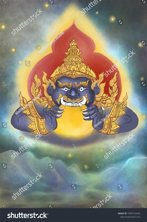 Thai Giant Swallow Moon Eclipse Rahu Stock Illustration 1987510439