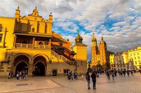 St Mary S Basilica Church And Cloth Hall Building In Krakow Editorial