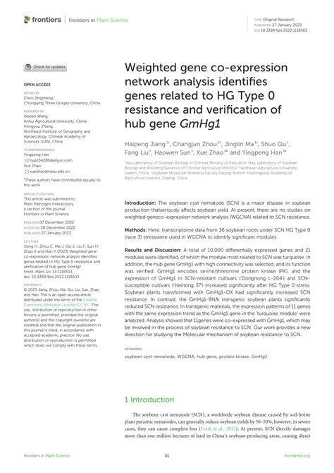 Pdf Weighted Gene Co Expression Network Analysis Identifies Genes