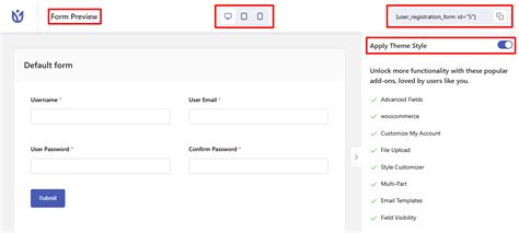 form design preview interface update user registration membership