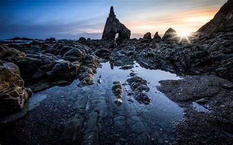 Wallpaper Sunlight Landscape Sunset Sea Water Rock Nature Reflection Snow Winter