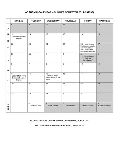 Academic Calendar Fall Semester 2002