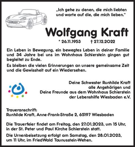 Traueranzeigen Von Wolfgang Kraft Vrm Trauer De