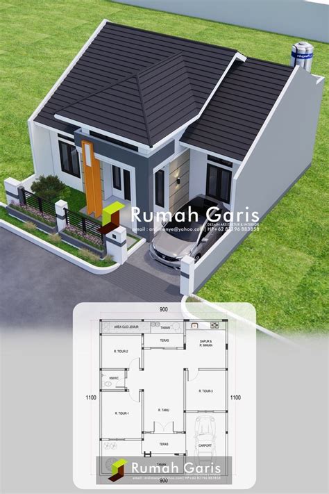 Desain Denah Dan Tampak Rumah Minimalis 1 Lantai 9x11 M Rumah Denah