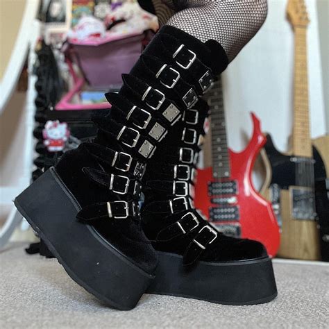 Demonia Damned 318 Velvet Platform Boots Size Depop