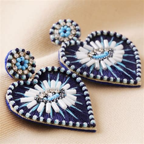 Eye Navy Bead Heart Drop Earrings My Doris Lisa Angel