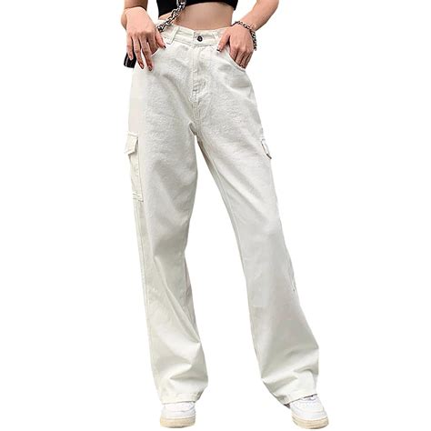 Longyida Baggy Jeans For Women Stretchy High Waisted Straight Wide Leg