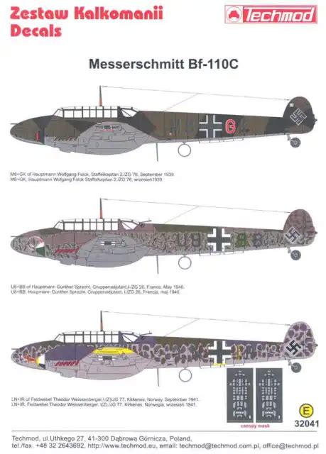 Techmod Decals Messerschmitt Bf C With Masks Picclick