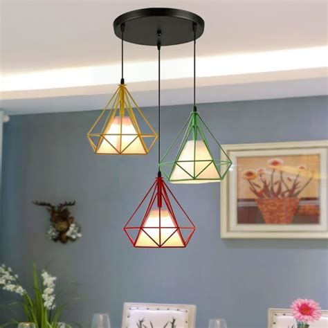 3 lampes Lustre suspension Retro Industrielle Plafonnier en Métal Cage