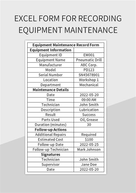 Free Medical Equipment Maintenance Record Templates For Google Sheets ...