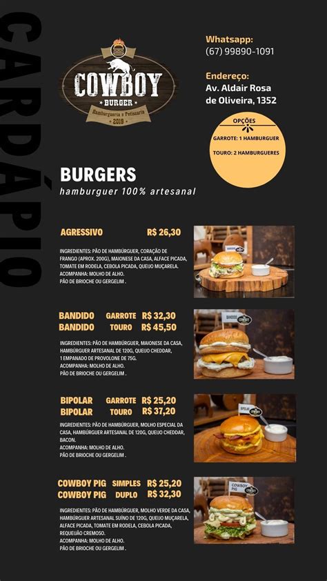 Menu Em Cowboy Burger Hamburgueria Tr S Lagoas Restaurante Tr S Lagoas