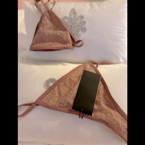 Lena Vie Boutique Swim Layered Nude Tan Double Mesh Stitched 2 Piece Bikini Lux Swim New Tag