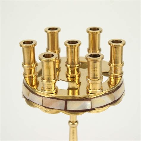 Deluxe Brass Seven Candle Stand With Mother Of Pearl Inlay Blessedmart