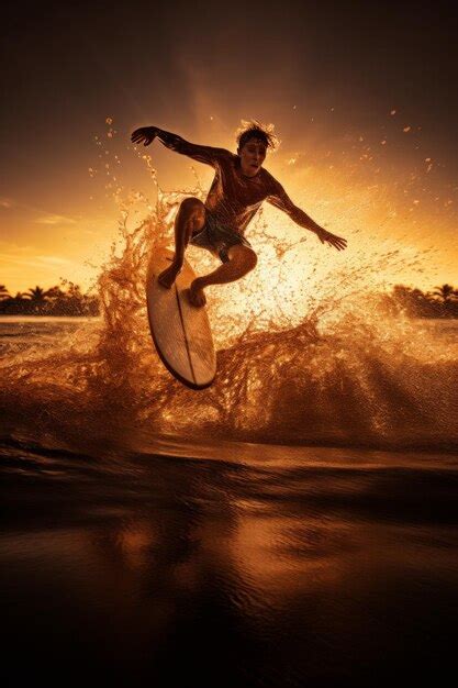 Premium Photo Man Riding Wave On Surfboard