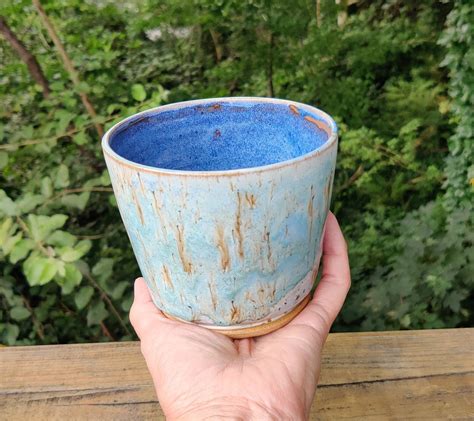 Blue ceramic plant pot blue plant pot housewarming gifts | Etsy