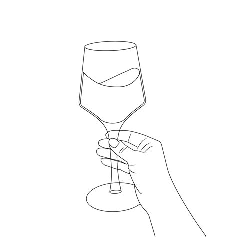 Female Hand Holding A Glass With Red Wine Line Art 22590543 Vector Art At Vecteezy