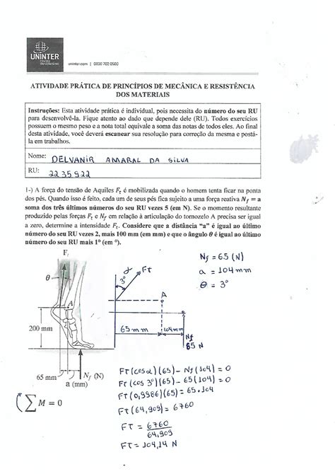 Atividade Prática Princípios De Mecânica E Resistência Dos Materiais