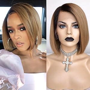 13x4 Ombre Lace Front Wig Human Hair Ash Blonde Straight Bob Wig For