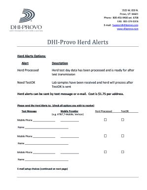 Fillable Online DHI Provo Herd Alerts Form V3 Fax Email Print PdfFiller