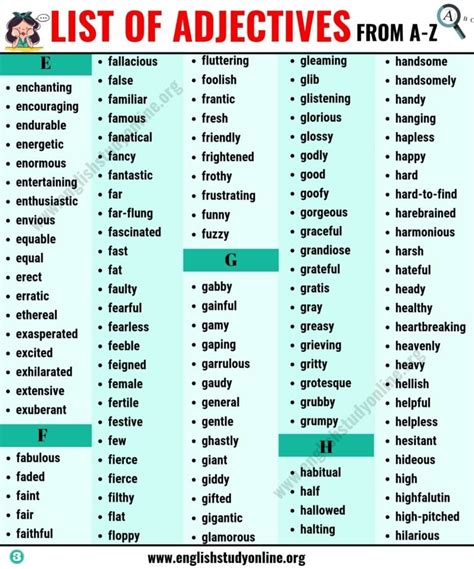 List of Adjectives: 1000+ Adjectives from A to Z for ESL Learners - English Study Online