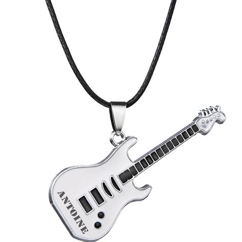 Collier Avec Pendentif Personnalis Guitare Lectrique Blanche