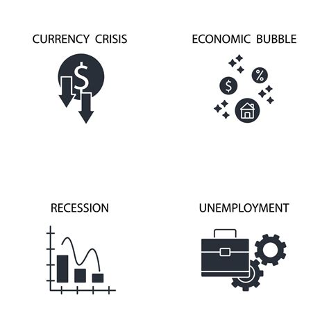 Economic Crisis Icons Set Color Economic Crisis Pack Symbol Vector