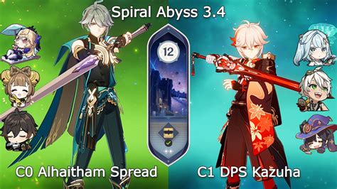 C0 Alhaitham Spread And C1 DPS Kazuha Spiral Abyss 3 4 Floor 12