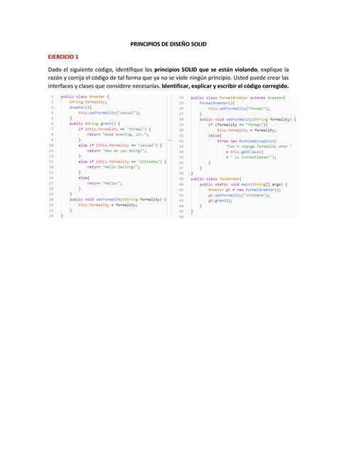 Tarea Solid Principios De Diseo Solid Ejercicio Dado El Siguiente