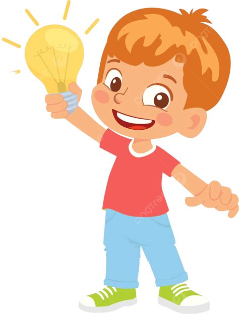 Boy Holds Electric Lamp Imagination Lightbulb Kid Vector Imagination