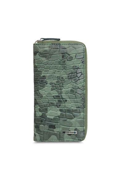 Guard Black Green Camouflage Printed Leather Zipper Wallet Portfolio