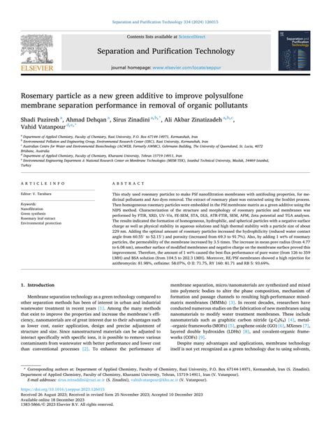 PDF Rosemary Particle As A New Green Additive To Improve Polysulfone