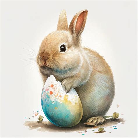 Easter Bunny Hold A Easter Egg With Water Color Style Created With