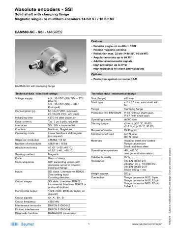 Baumer Eam Sc Ssi Absolute Encoder Data Sheet Manualzz