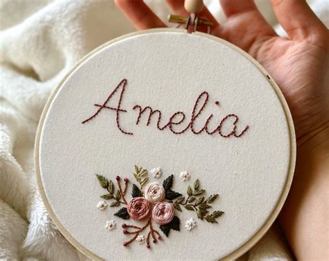 Custom Name Floral Embroidery Hoop Modern Embroidery Hoop Etsy