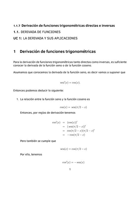 Clase 08 Cdia 1 1 Derivación De Funciones Trigonométricas Directas E