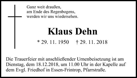 Traueranzeigen Von Klaus Dehn Trauer In NRW De